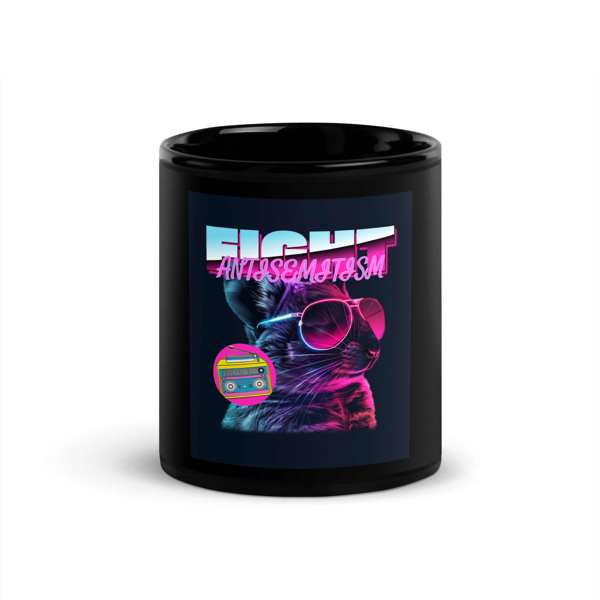 Retro Neon Animal | Fight Antisemitism | Black Glossy Mug