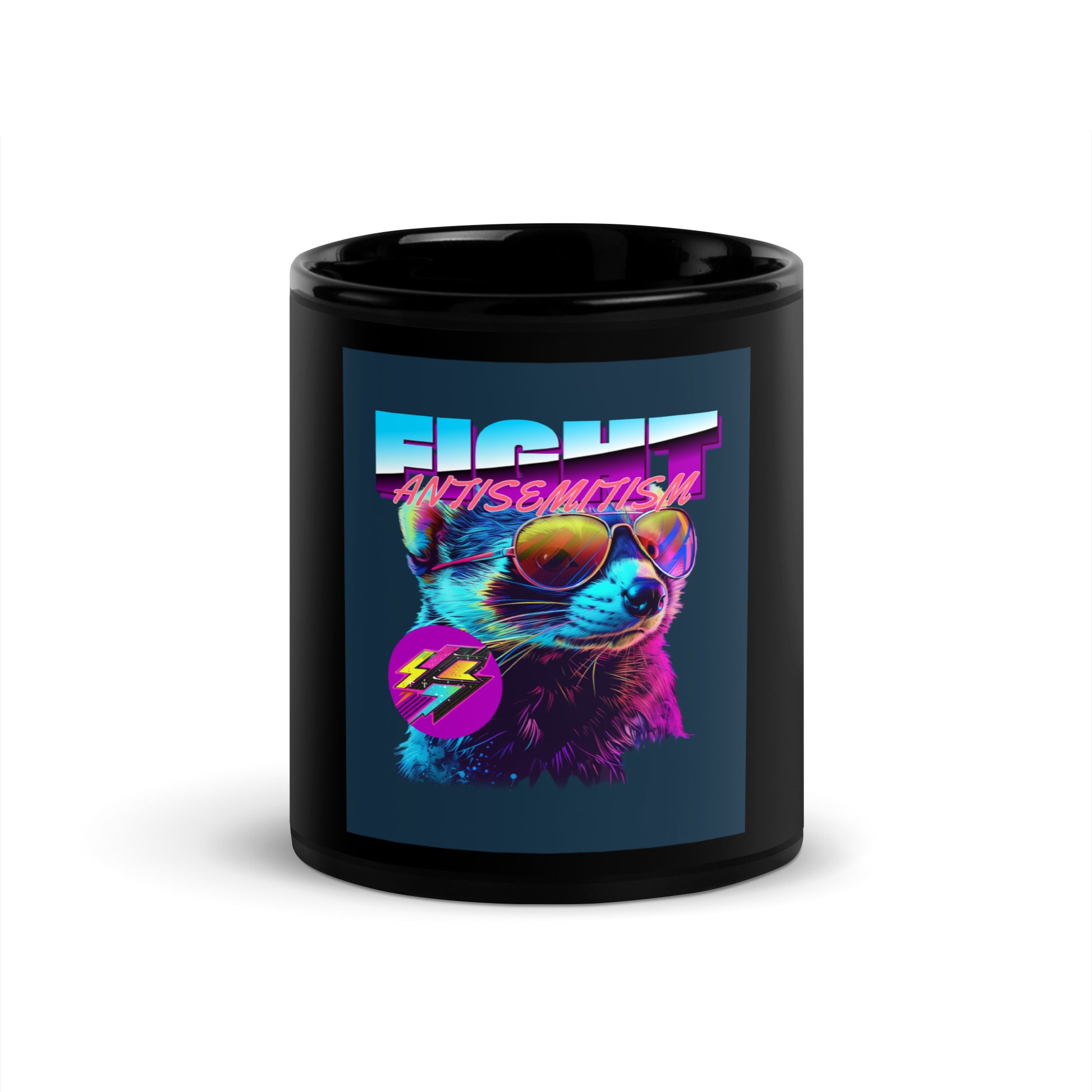 Retro Neon Animal | Fight Antisemitism | Black Glossy Mug