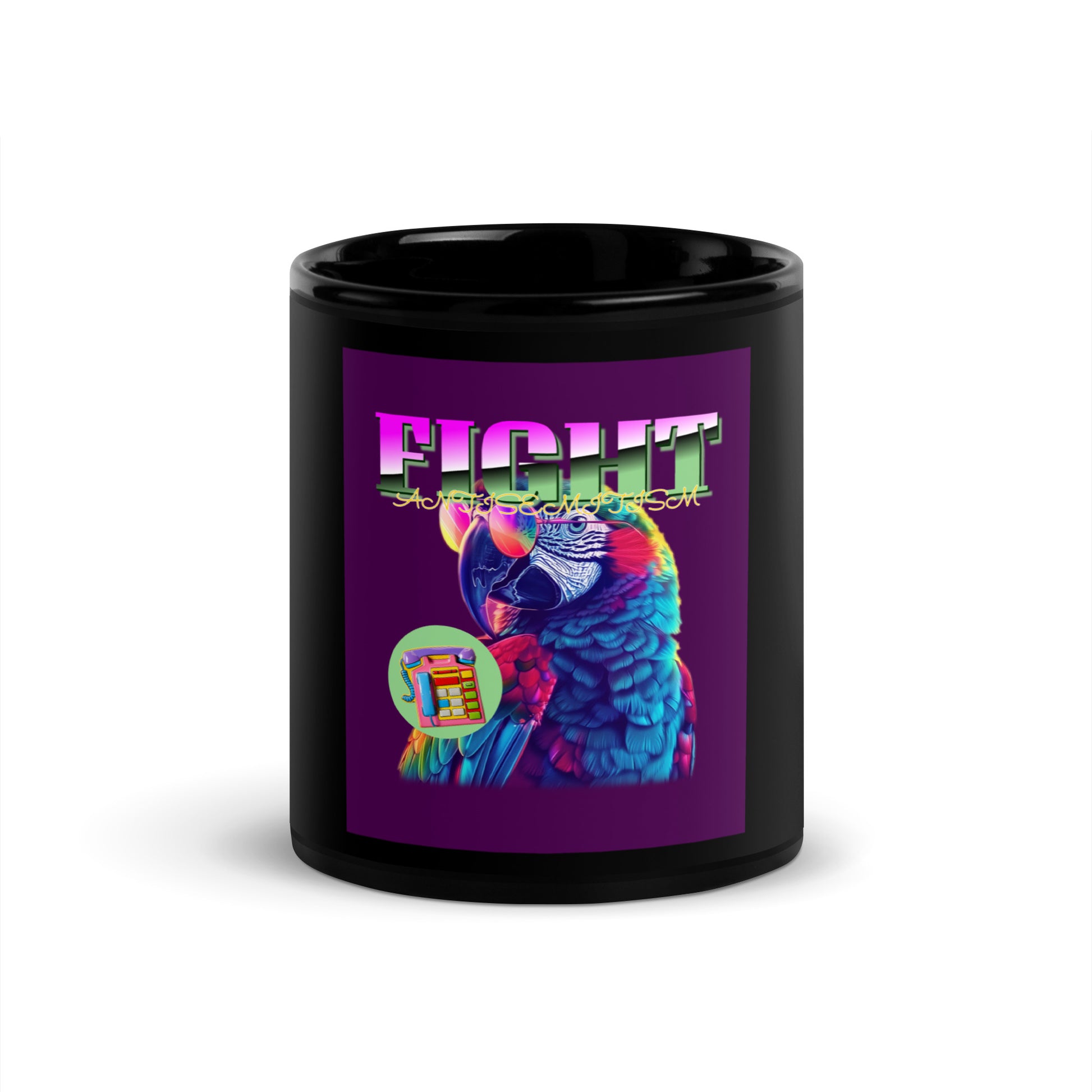 Retro Neon Animal | Fight Antisemitism | Black Glossy Mug