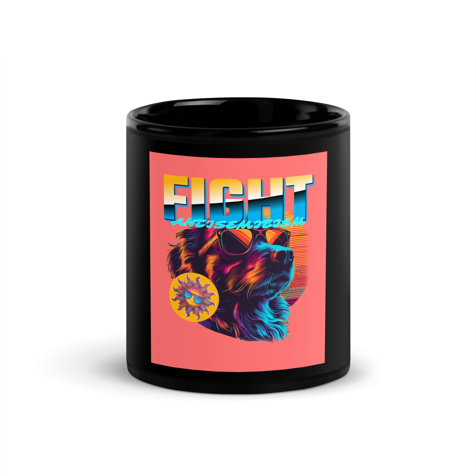 Retro Neon Animal | Fight Antisemitism | Black Glossy Mug