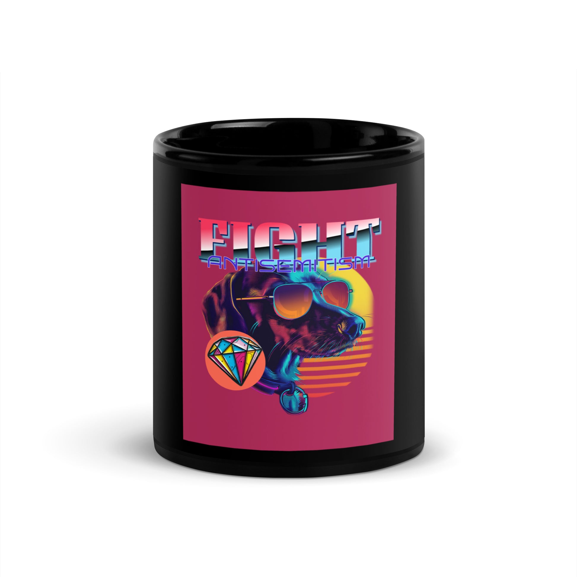 Retro Neon Animal | Fight Antisemitism | Black Glossy Mug