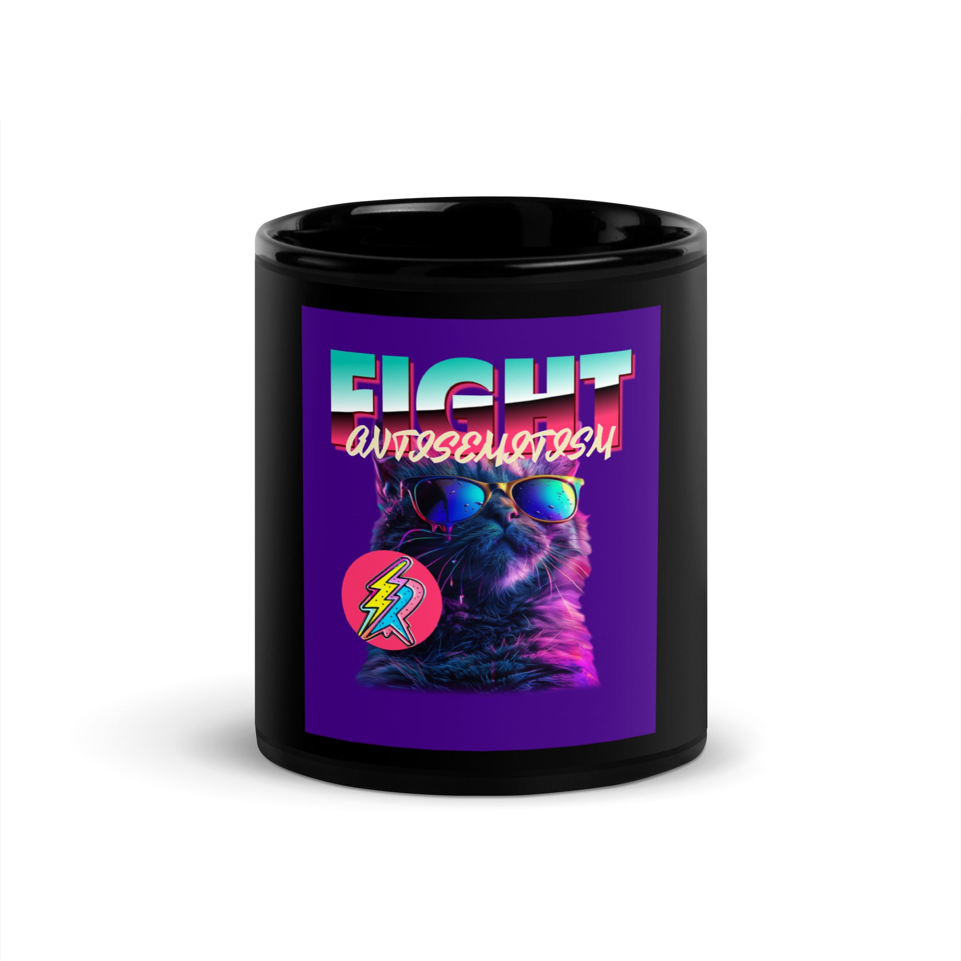 Retro Neon Animal | Fight Antisemitism | Black Glossy Mug