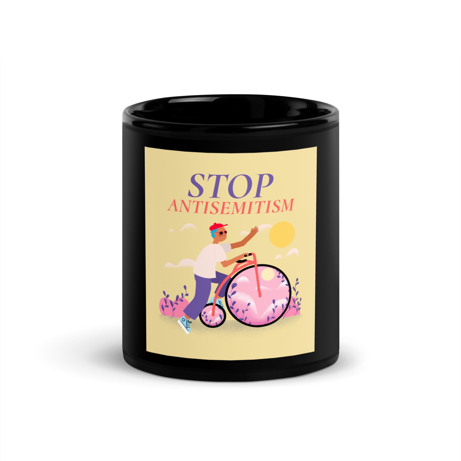 Bike Journey | Stop Antisemitism | Black Glossy Mug