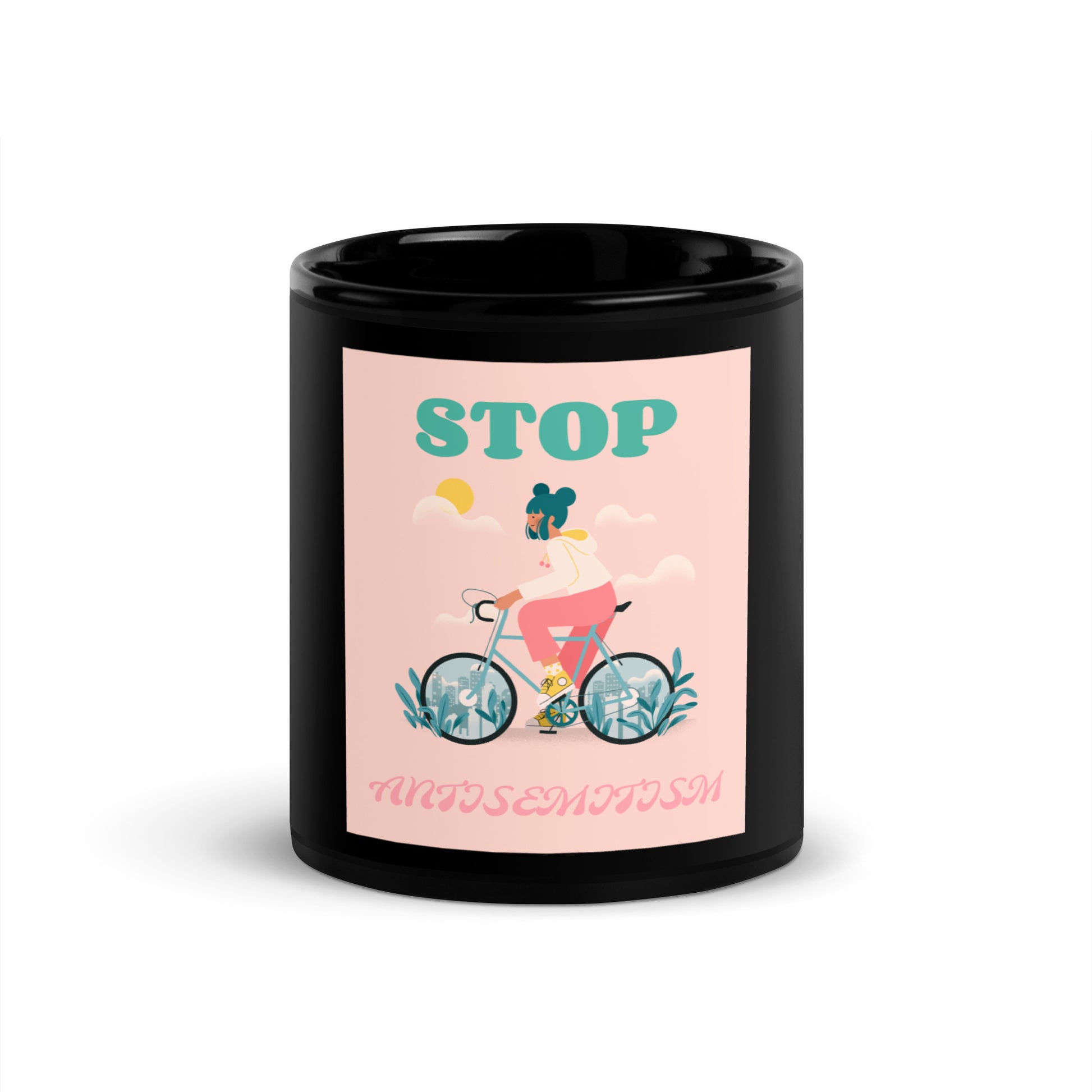 Bike Journey | Stop Antisemitism | Black Glossy Mug