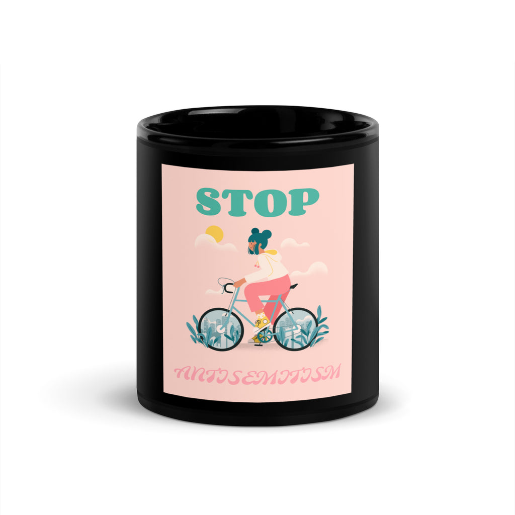 Bike Journey | Stop Antisemitism | Black Glossy Mug