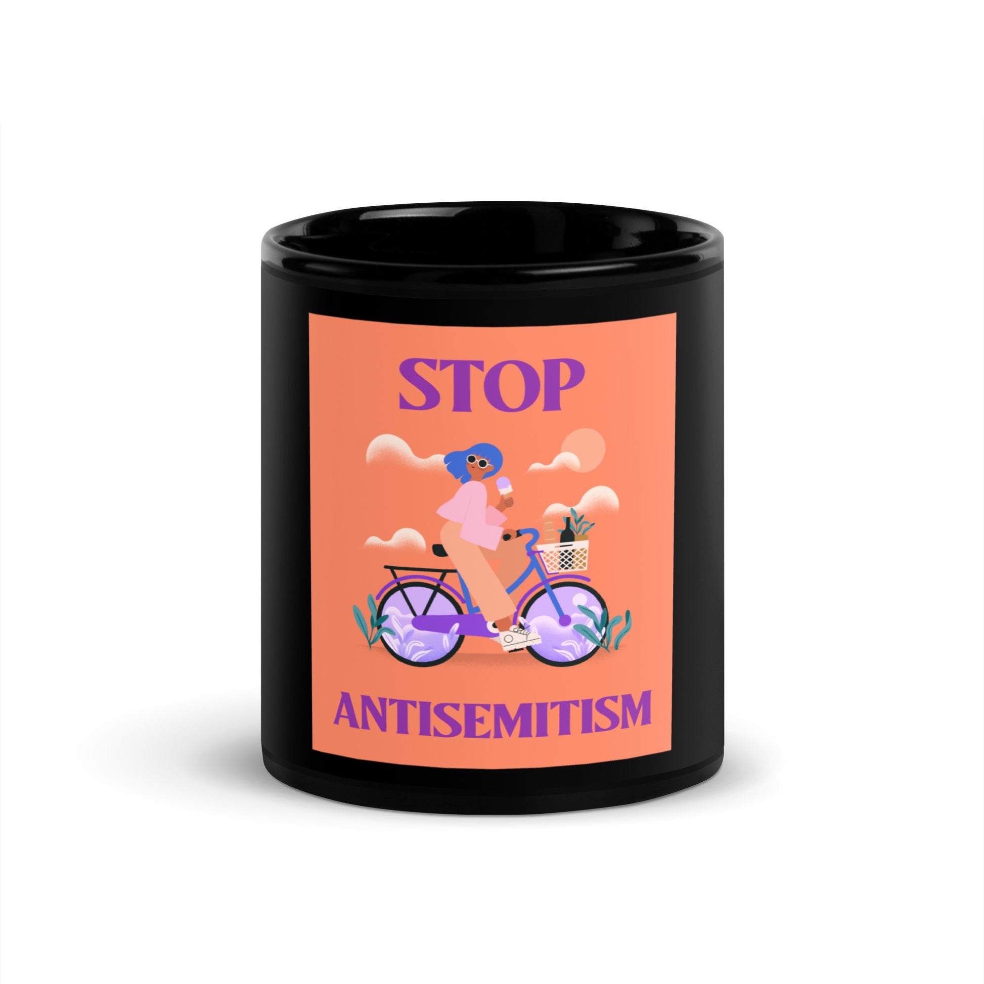 Bike Journey | Stop Antisemitism | Black Glossy Mug