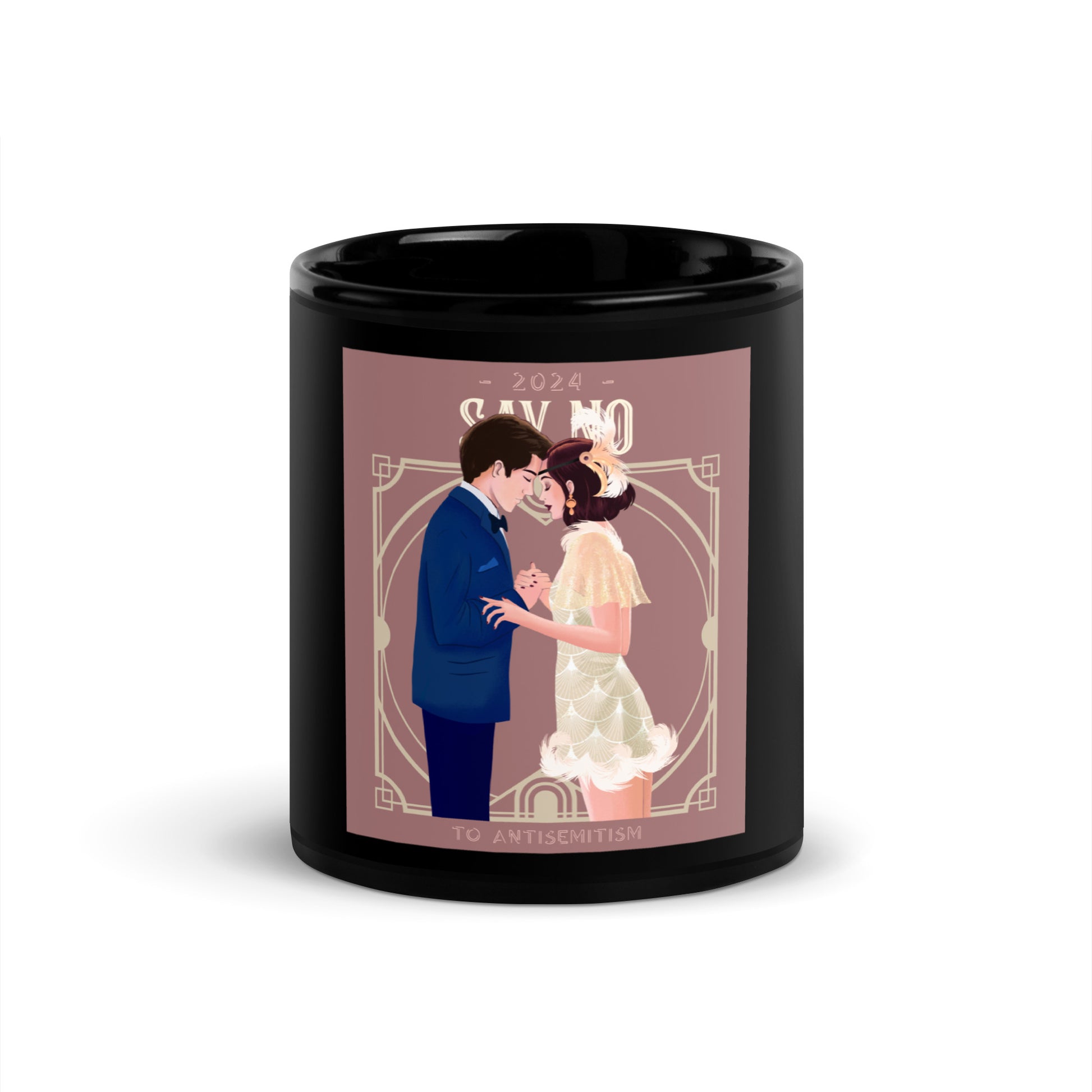 Art Deco Love Story | No Antisemitism | Black Glossy Mug