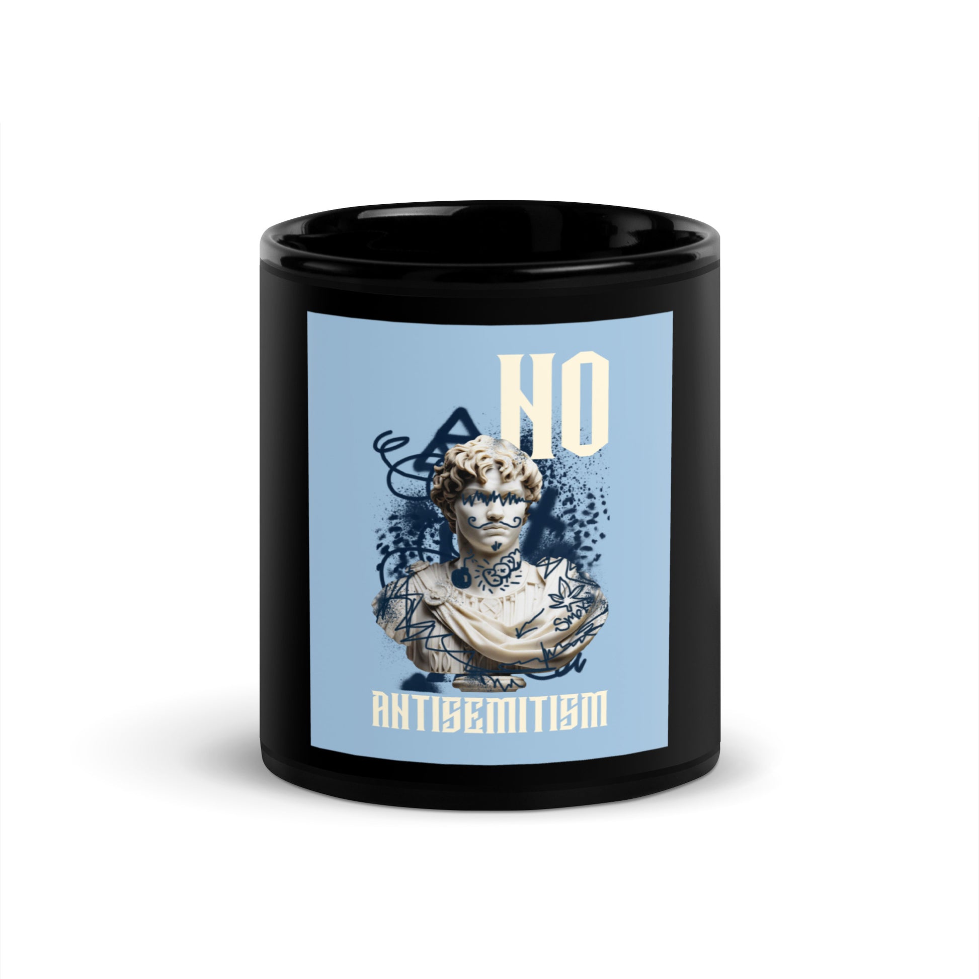Graffiti Statue Anthem | No Antisemitism | Black Glossy Mug