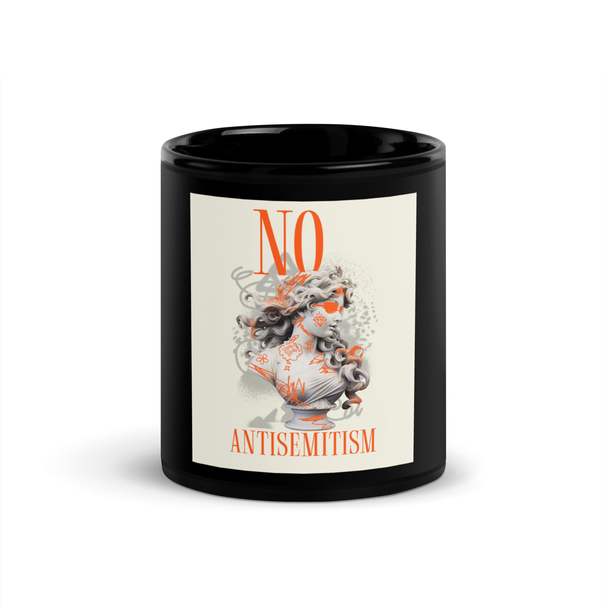 Graffiti Statue Anthem | No Antisemitism | Black Glossy Mug
