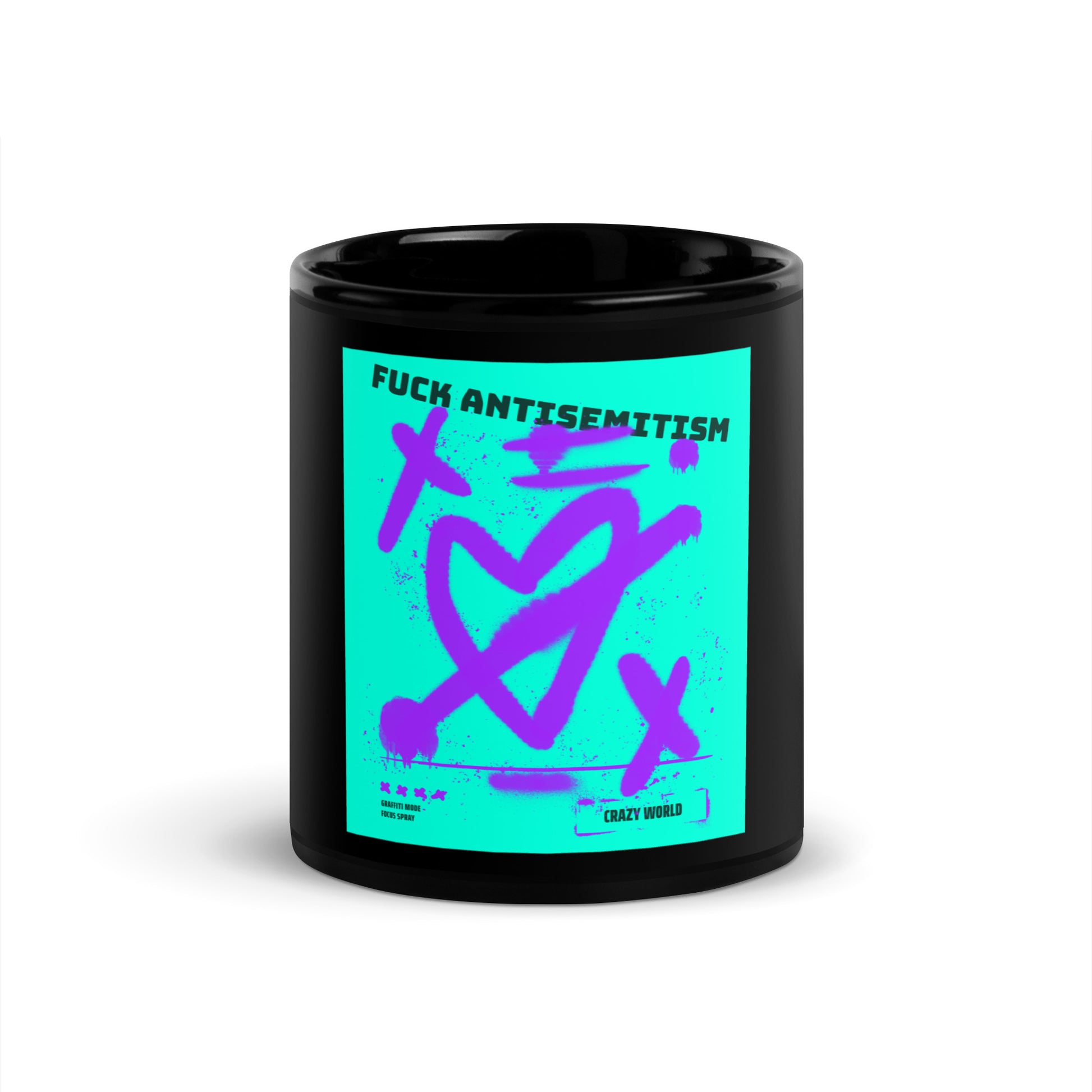 Fuck Antisemitism Graffiti | Black Glossy Mug