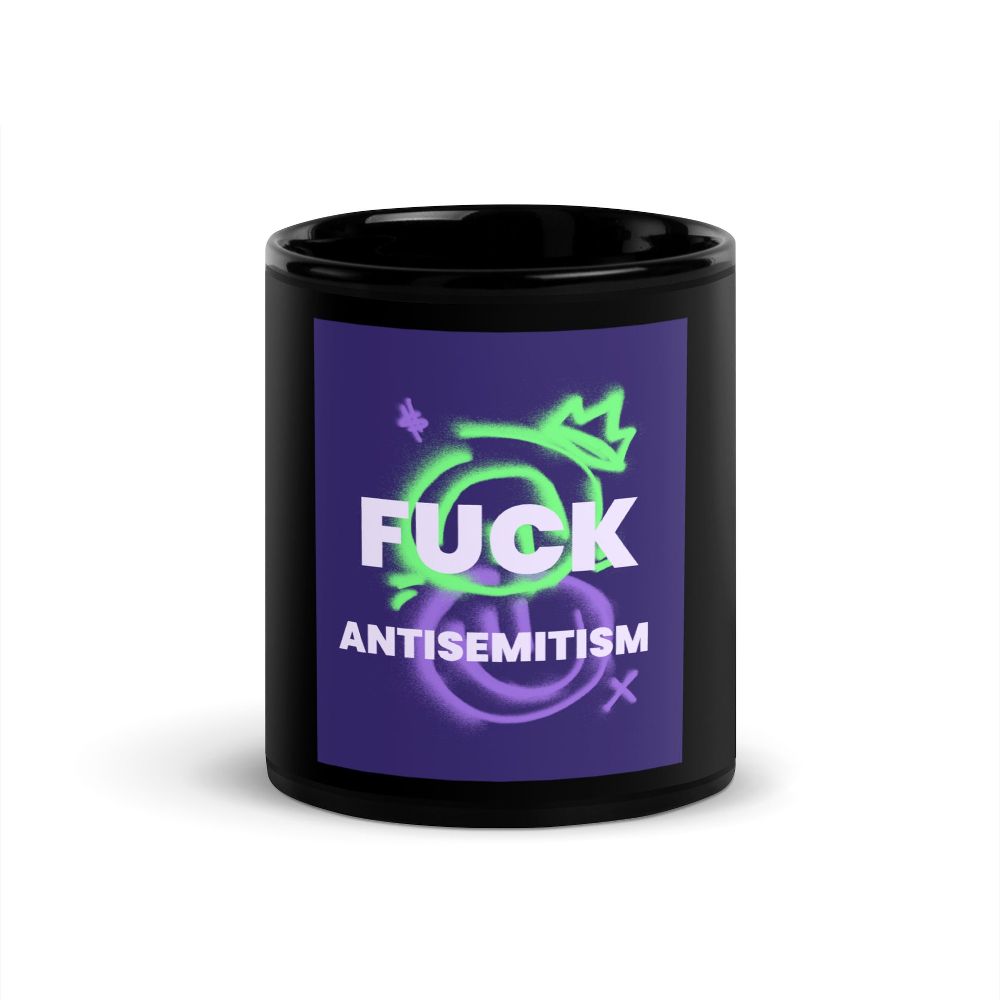 Fuck Antisemitism Graffiti | Black Glossy Mug