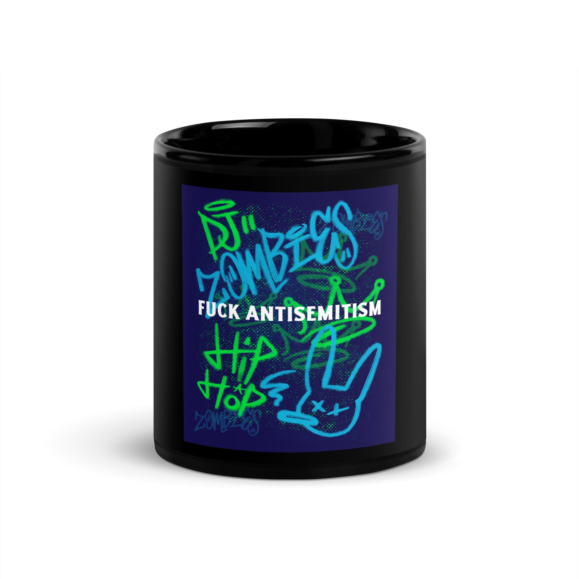 Fuck Antisemitism Graffiti | Black Glossy Mug