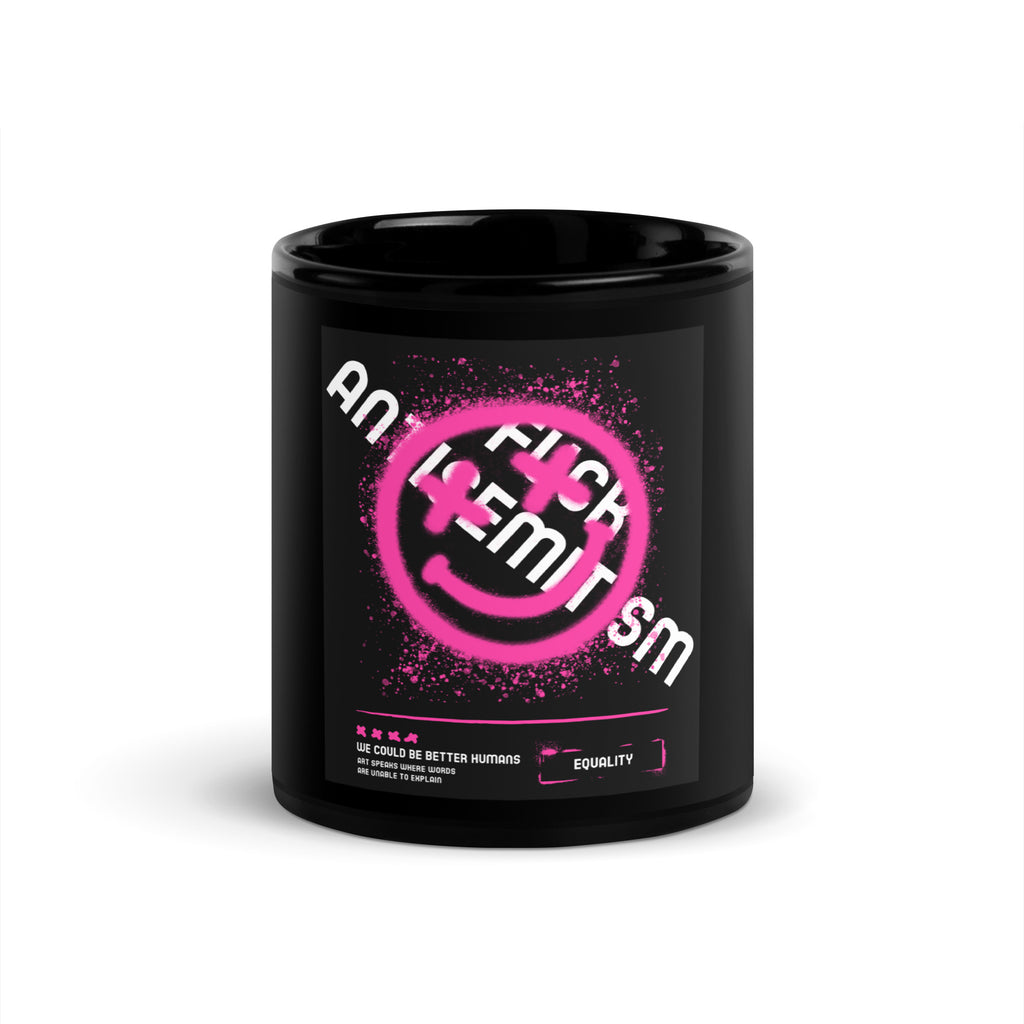 Fuck Antisemitism Graffiti | Black Glossy Mug