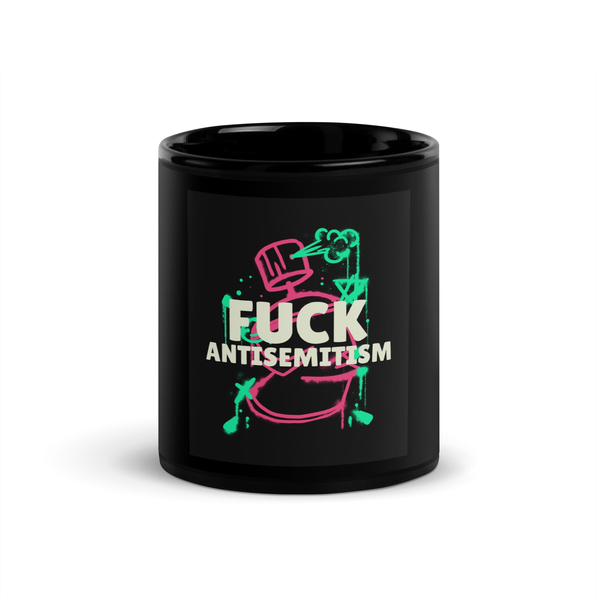 Fuck Antisemitism Graffiti | Black Glossy Mug