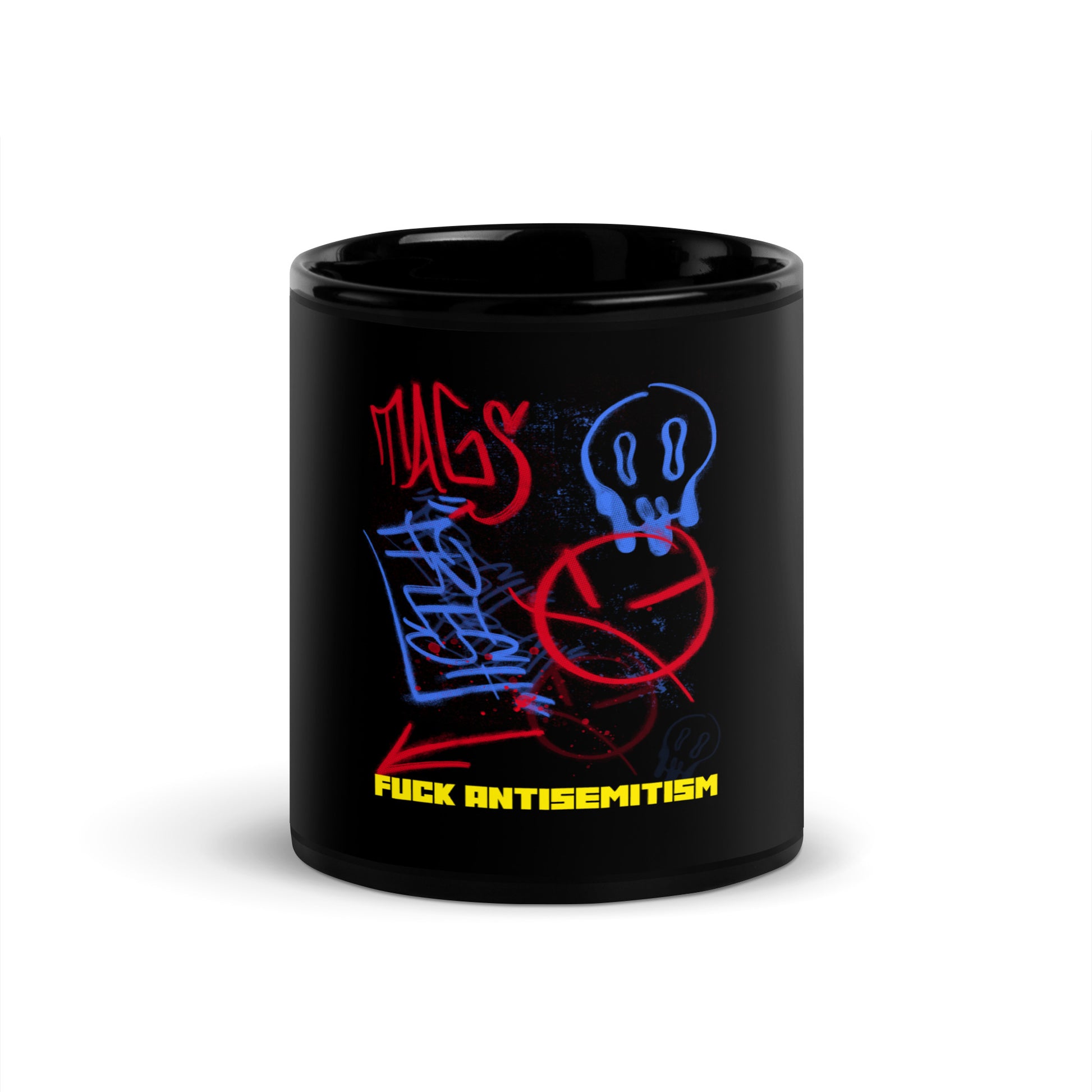 Fuck Antisemitism Graffiti | Black Glossy Mug