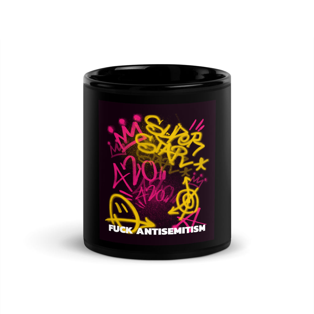 Fuck Antisemitism Graffiti | Black Glossy Mug