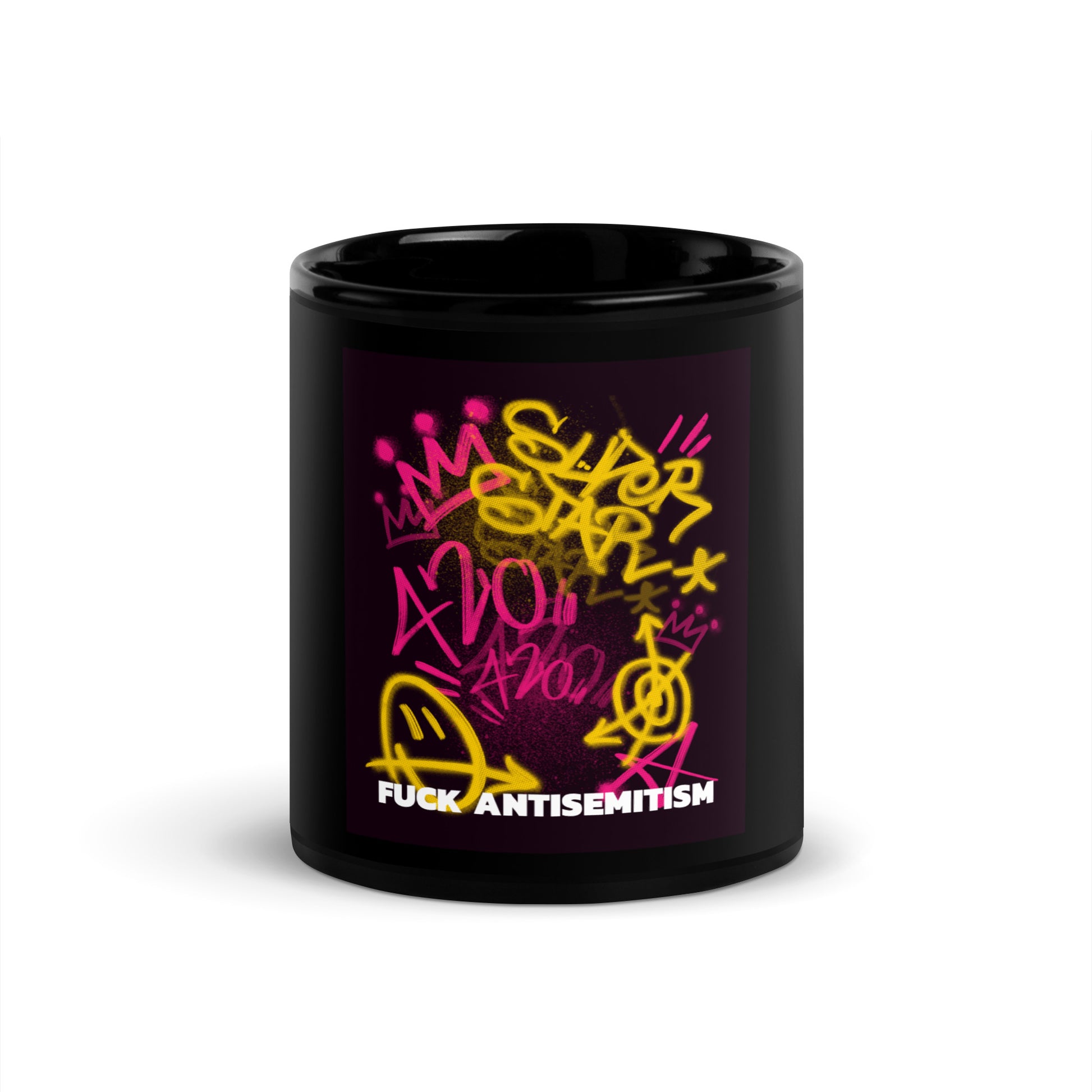 Fuck Antisemitism Graffiti | Black Glossy Mug
