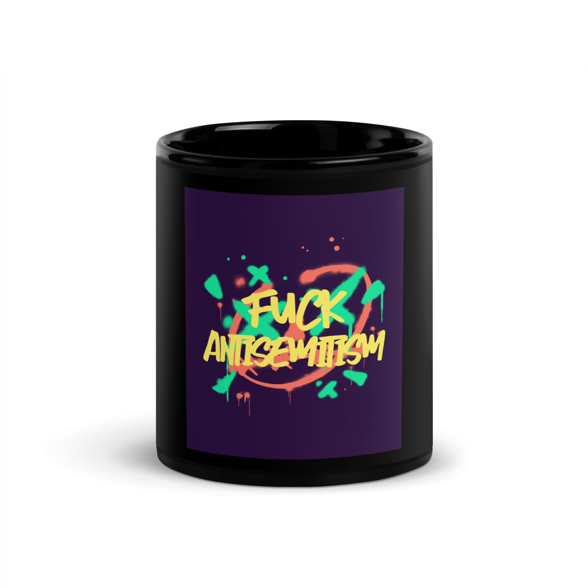 Fuck Antisemitism Graffiti | Black Glossy Mug