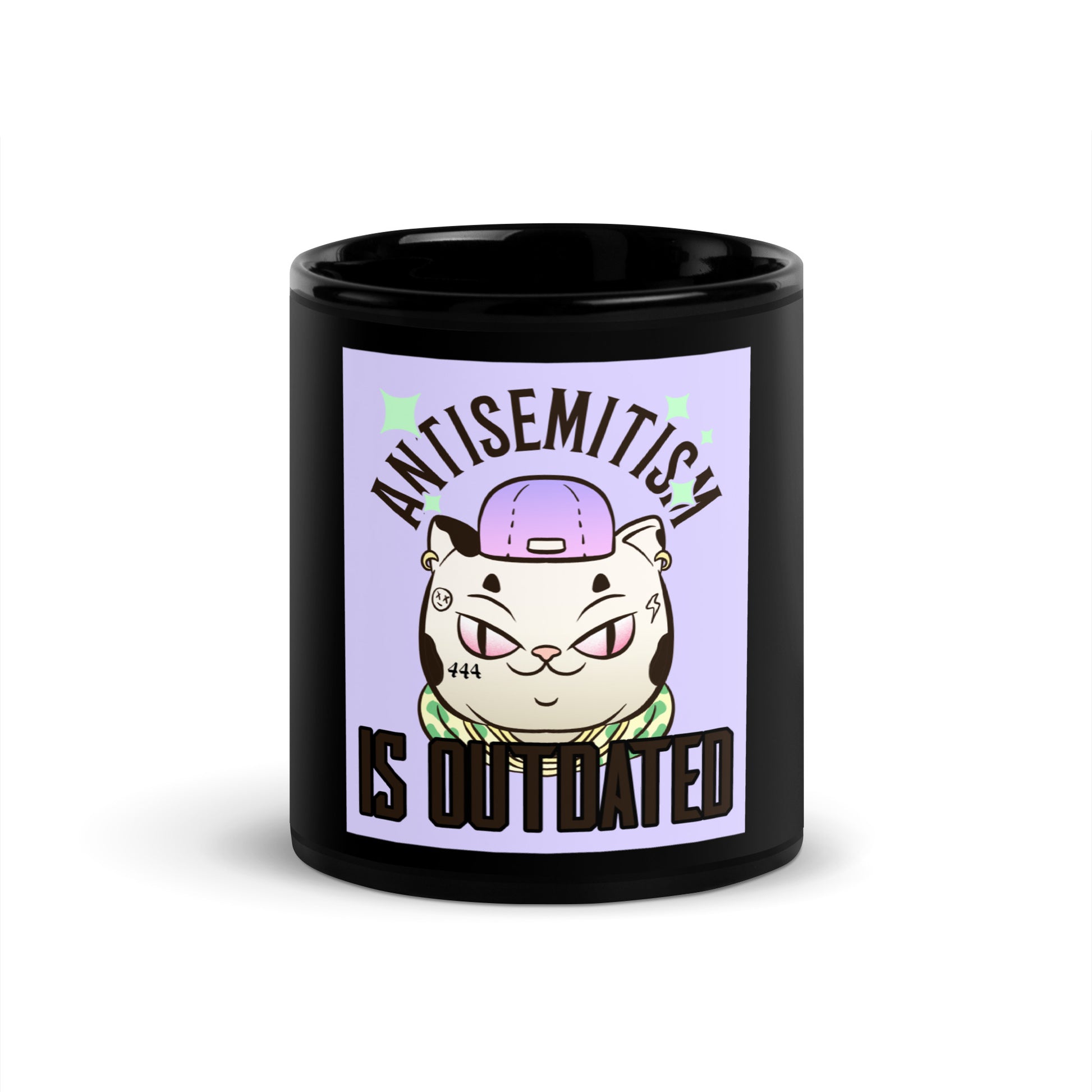 Cool Cat | Antisemitism Is Outdated | Black Glossy Mug