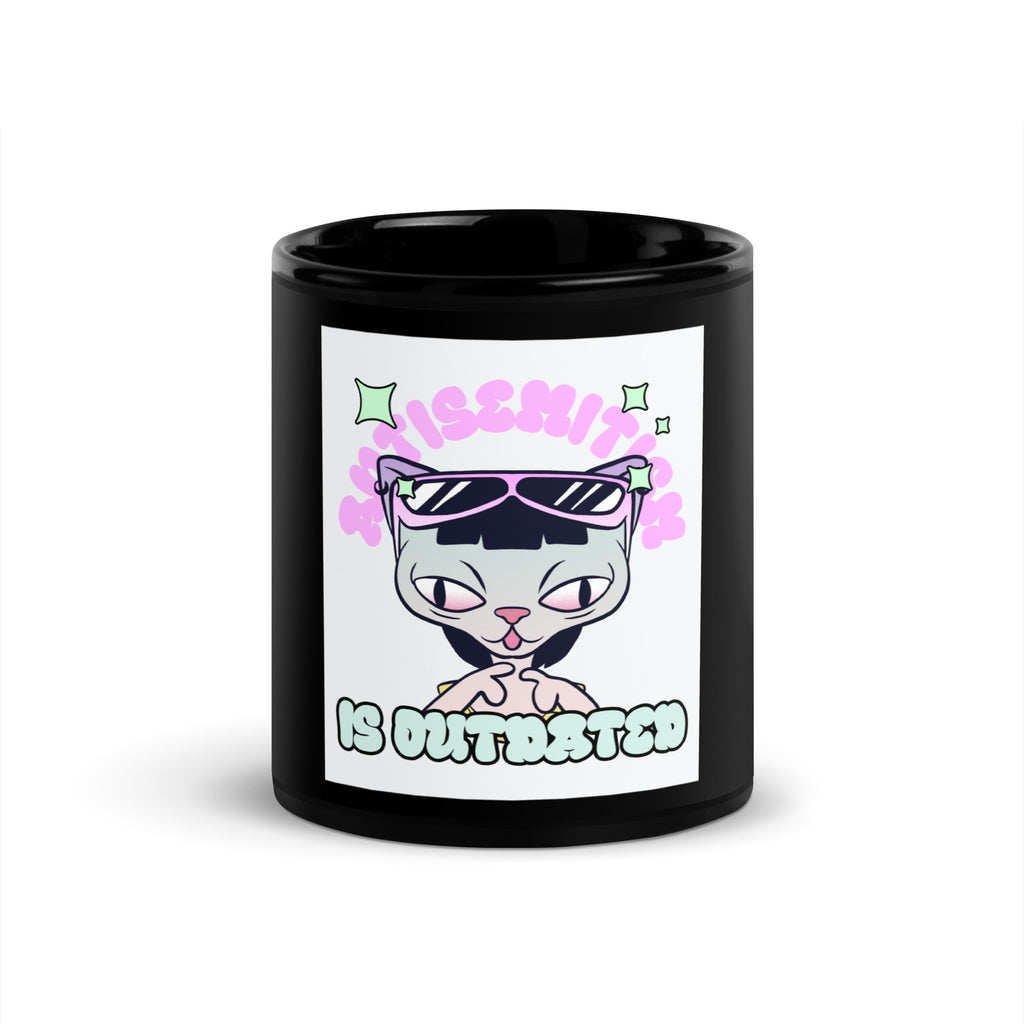 Cool Cat | Antisemitism Is Outdated | Black Glossy Mug