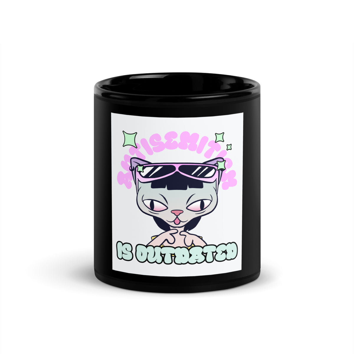 Cool Cat | Antisemitism Is Outdated | Black Glossy Mug Jouparty