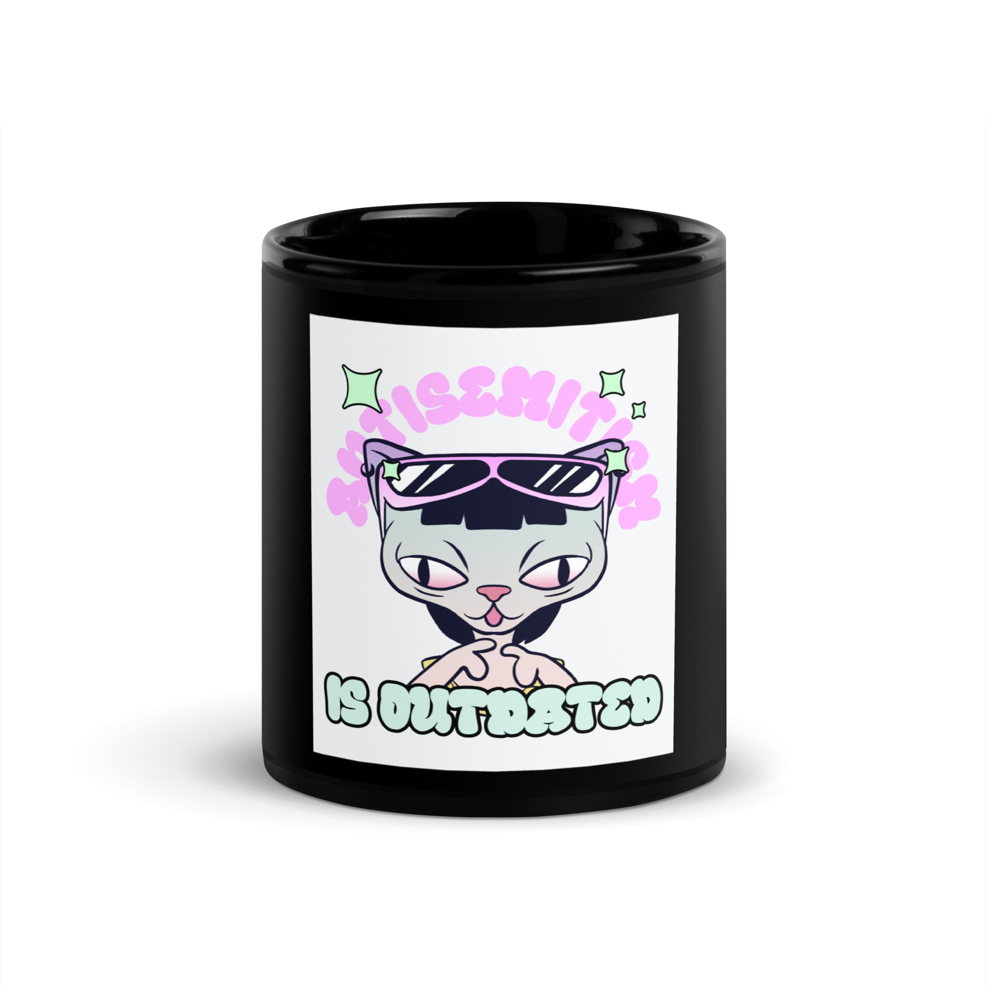 Cool Cat | Antisemitism Is Outdated | Black Glossy Mug