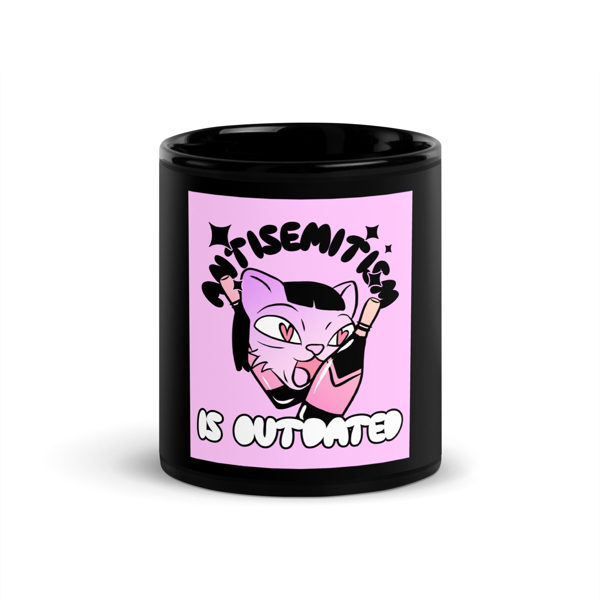 Cool Cat | Antisemitism Is Outdated | Black Glossy Mug