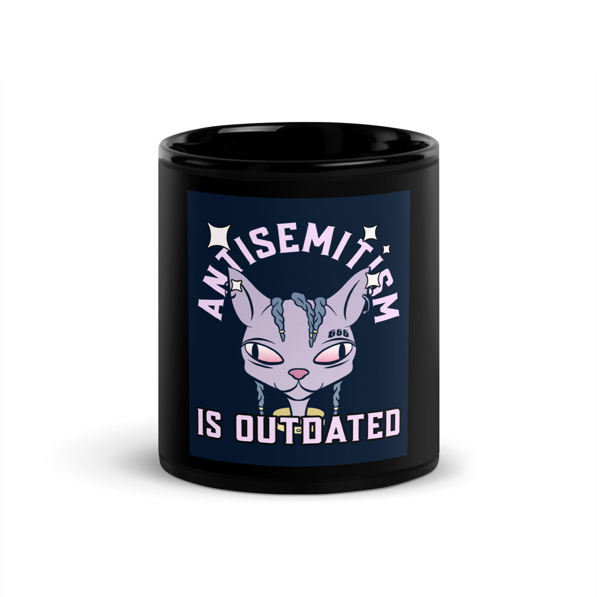 Cool Cat | Antisemitism Is Outdated | Black Glossy Mug Jouparty