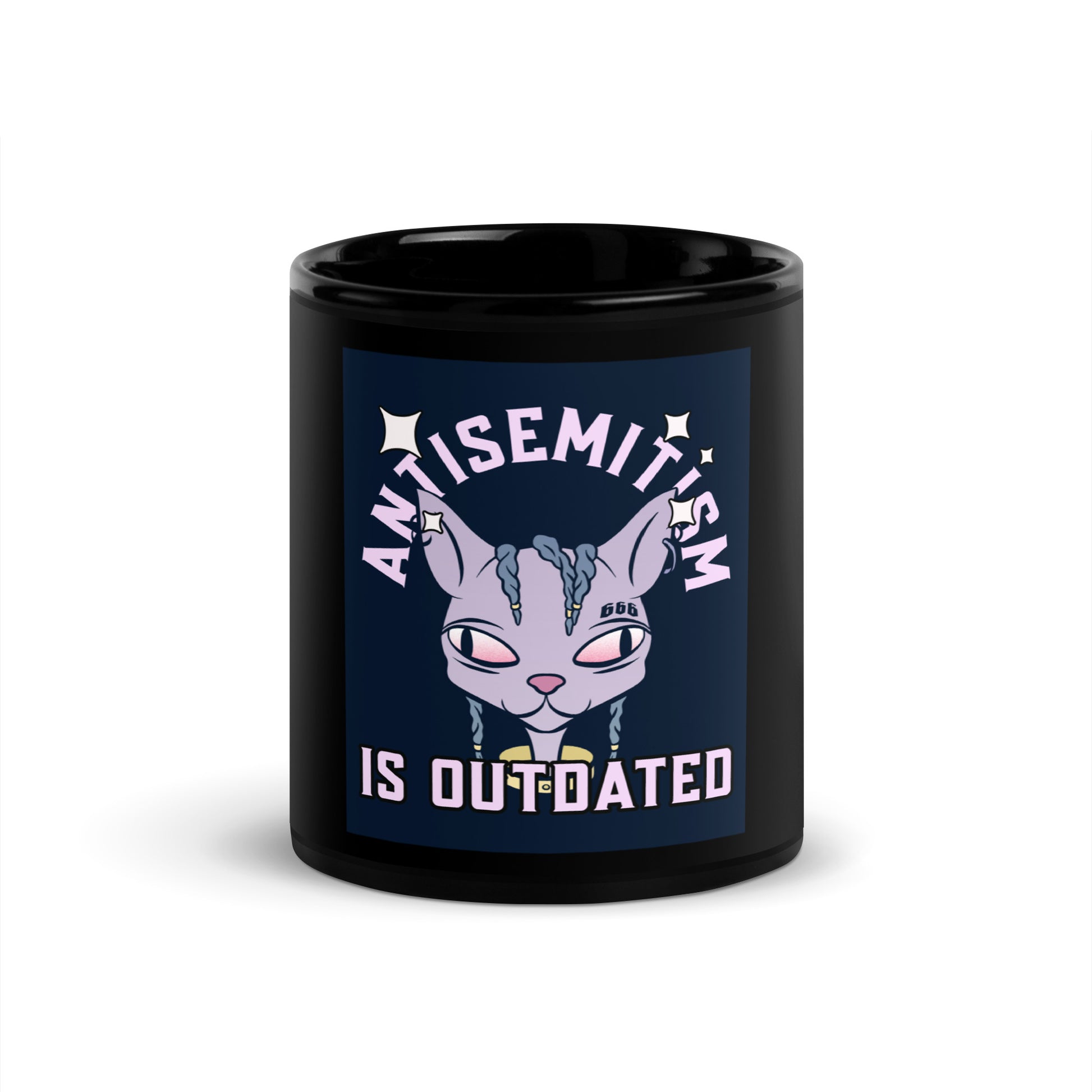 Cool Cat | Antisemitism Is Outdated | Black Glossy Mug