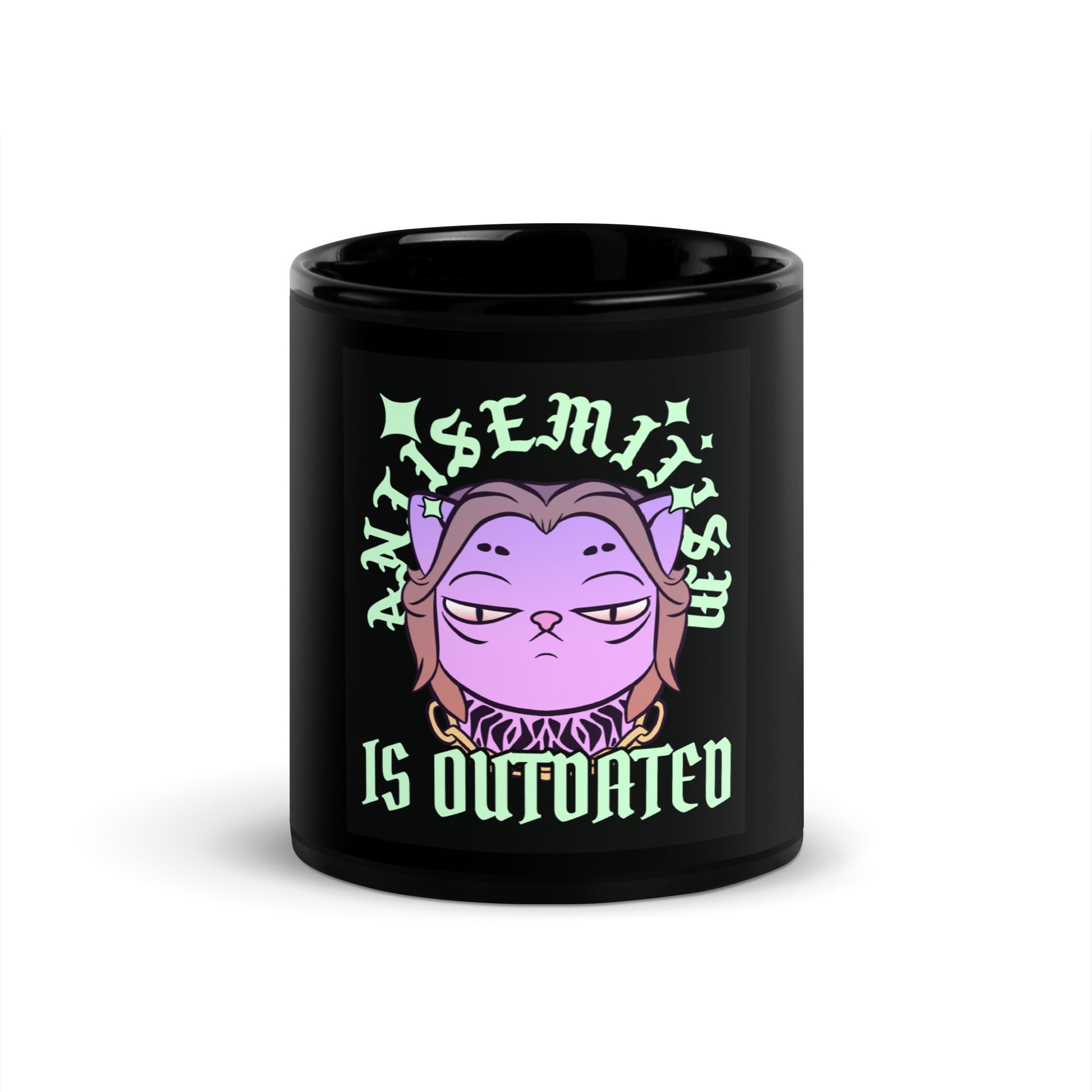 Cool Cat | Antisemitism Is Outdated | Black Glossy Mug