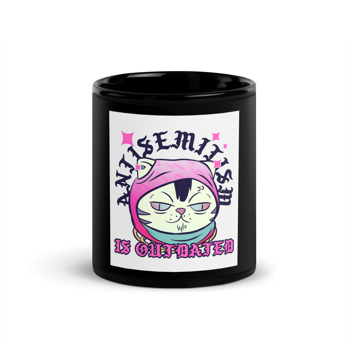 Cool Cat | Antisemitism Is Outdated | Black Glossy Mug Jouparty