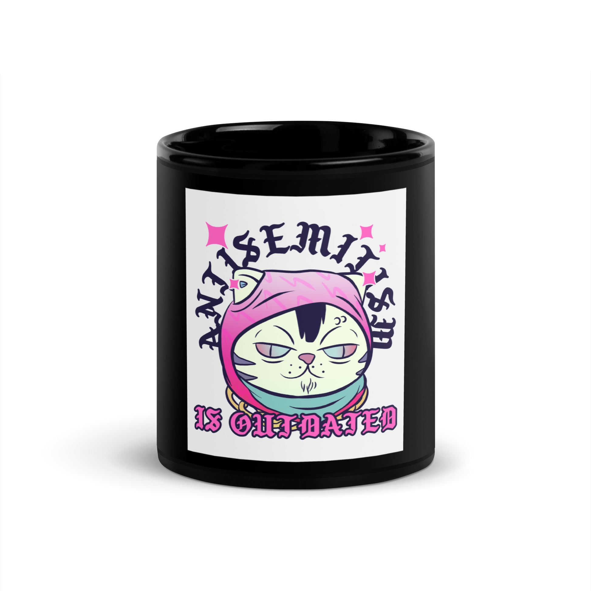 Cool Cat | Antisemitism Is Outdated | Black Glossy Mug