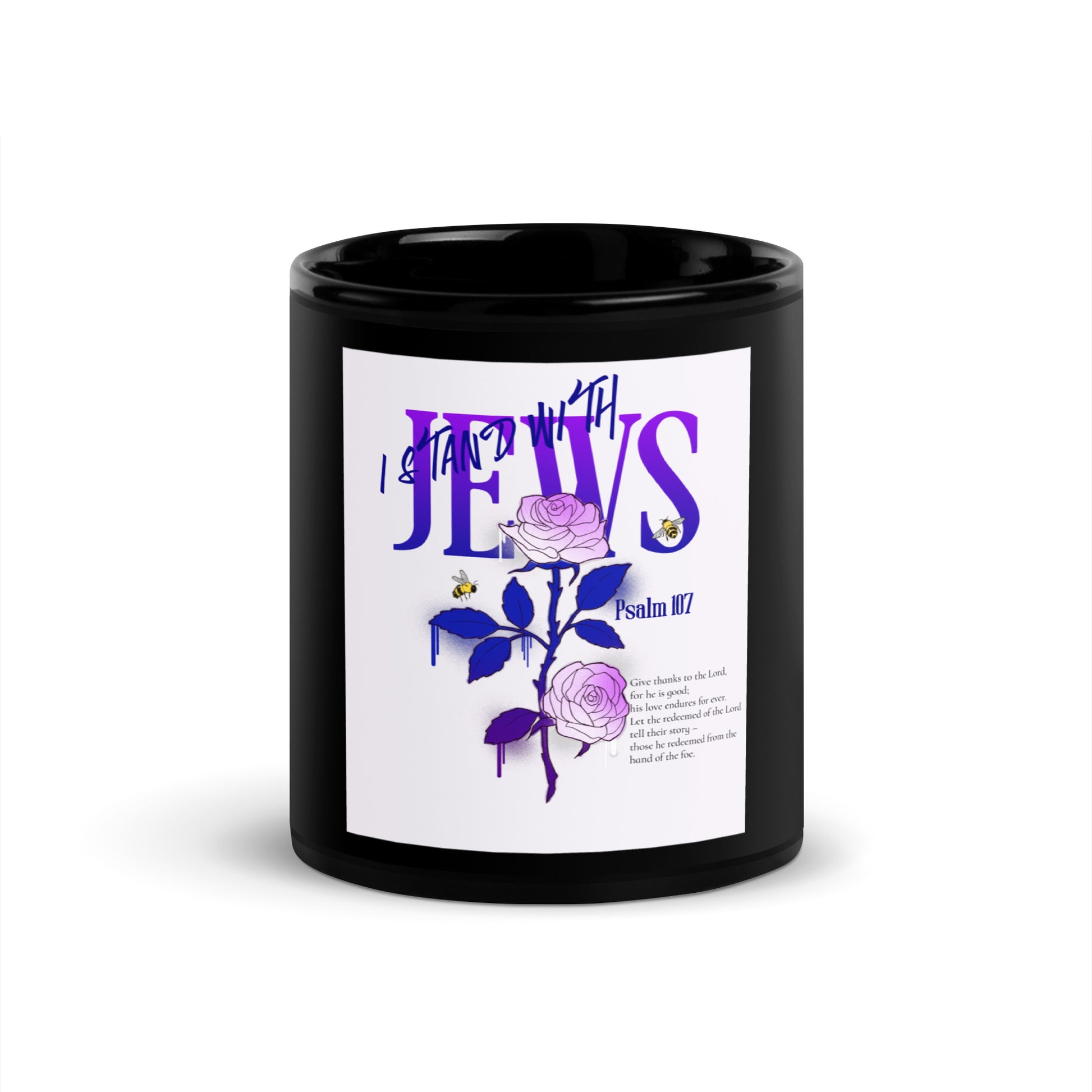 I Stand With Jews | Flower Christian Bible Verse | Black Glossy Mug
