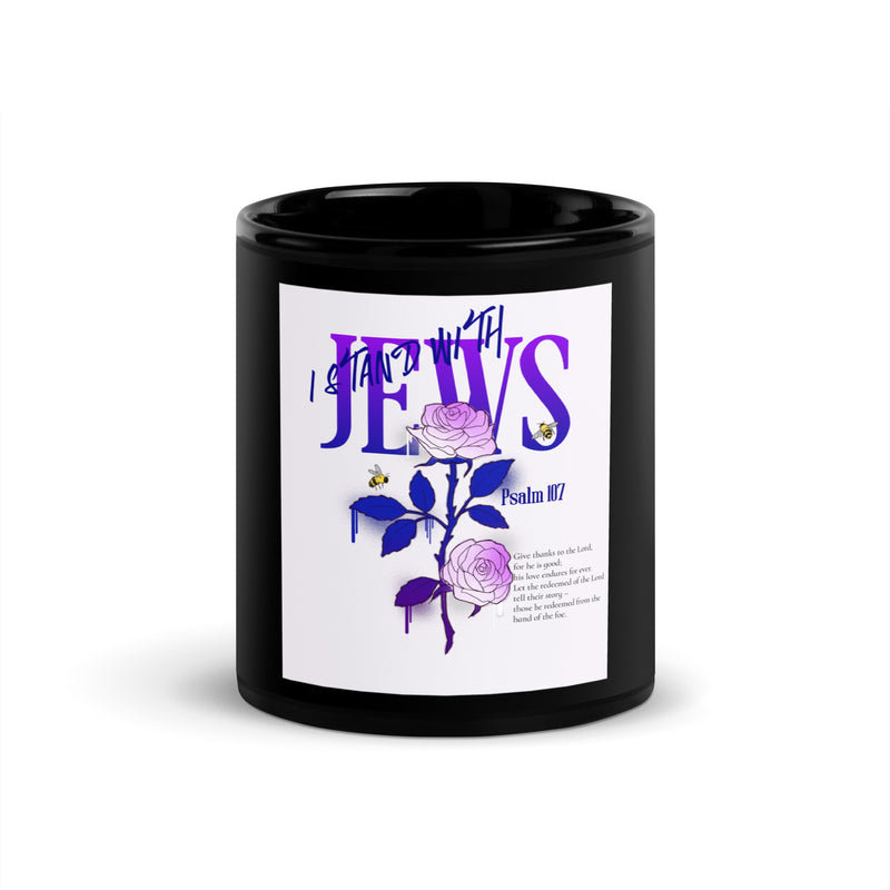 I Stand With Jews | Flower Christian Bible Verse | Black Glossy Mug