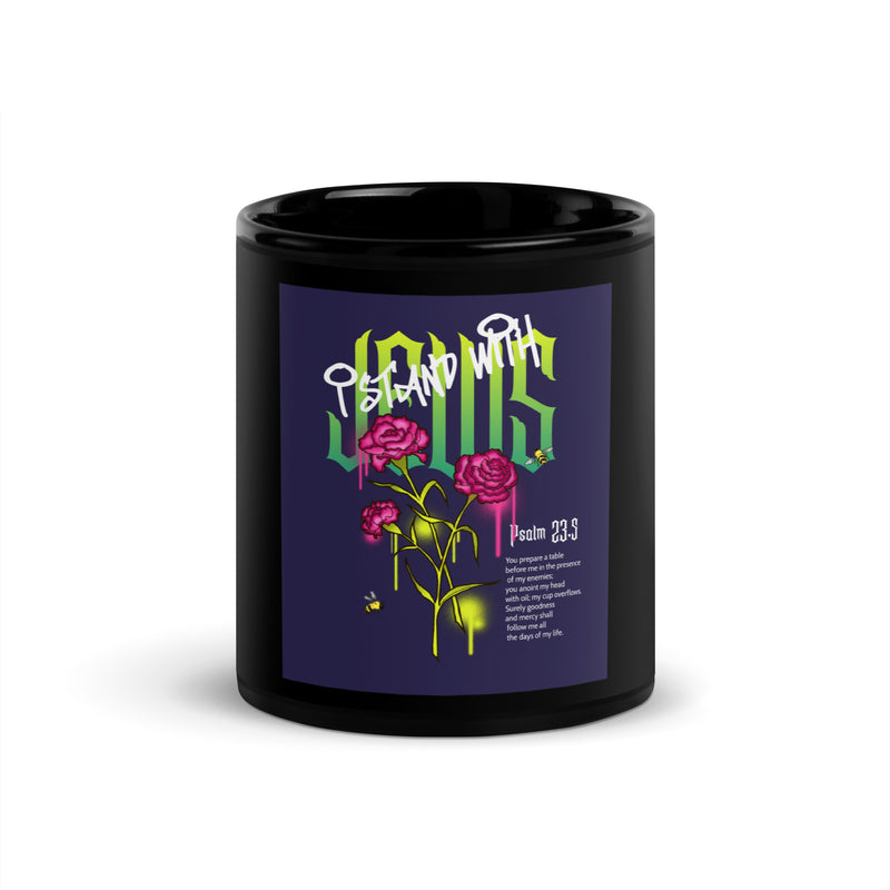I Stand With Jews | Flower Christian Bible Verse | Black Glossy Mug