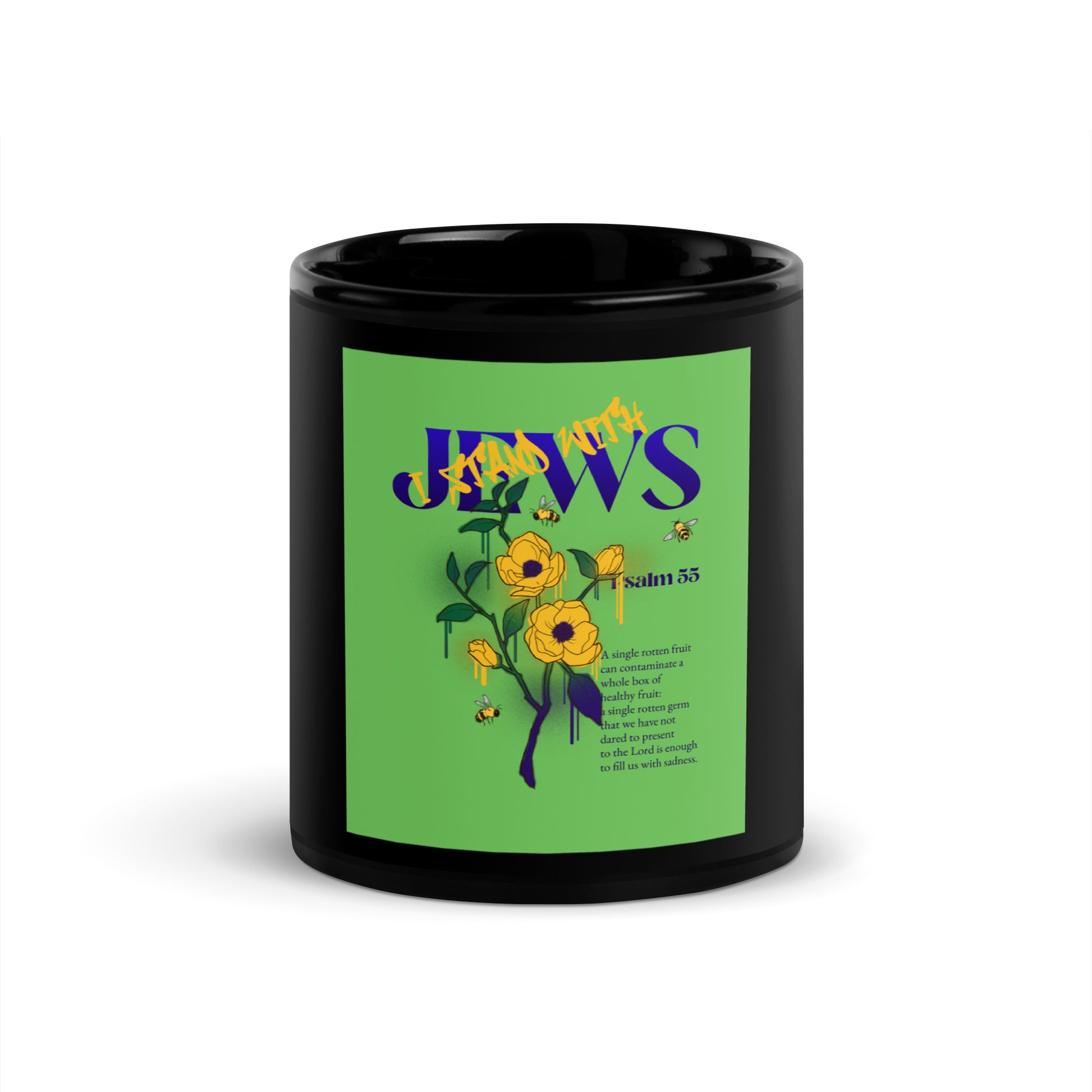 I Stand With Jews | Flower Christian Bible Verse | Black Glossy Mug