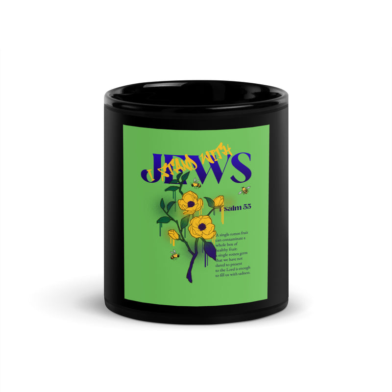 I Stand With Jews | Flower Christian Bible Verse | Black Glossy Mug