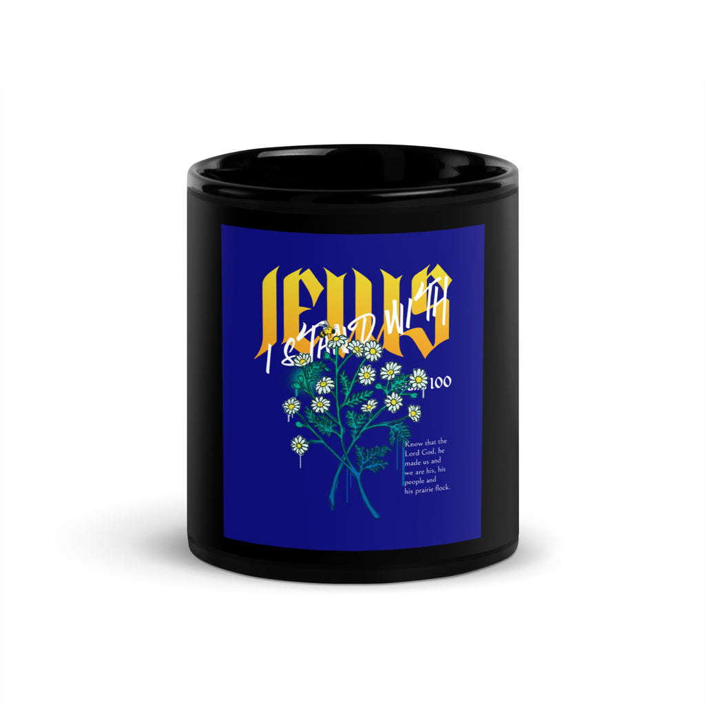 I Stand With Jews | Flower Christian Bible Verse | Black Glossy Mug