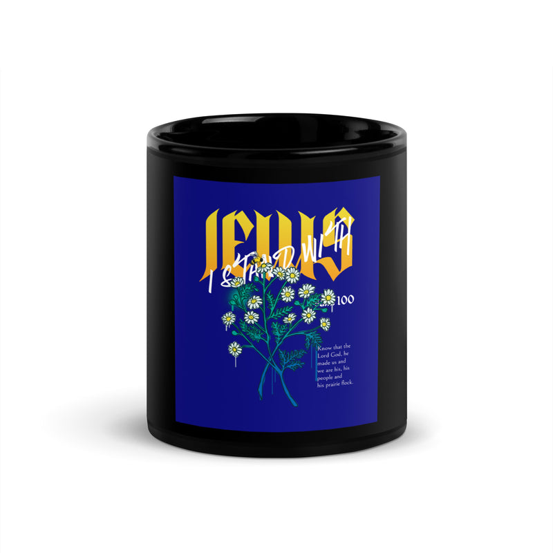 I Stand With Jews | Flower Christian Bible Verse | Black Glossy Mug