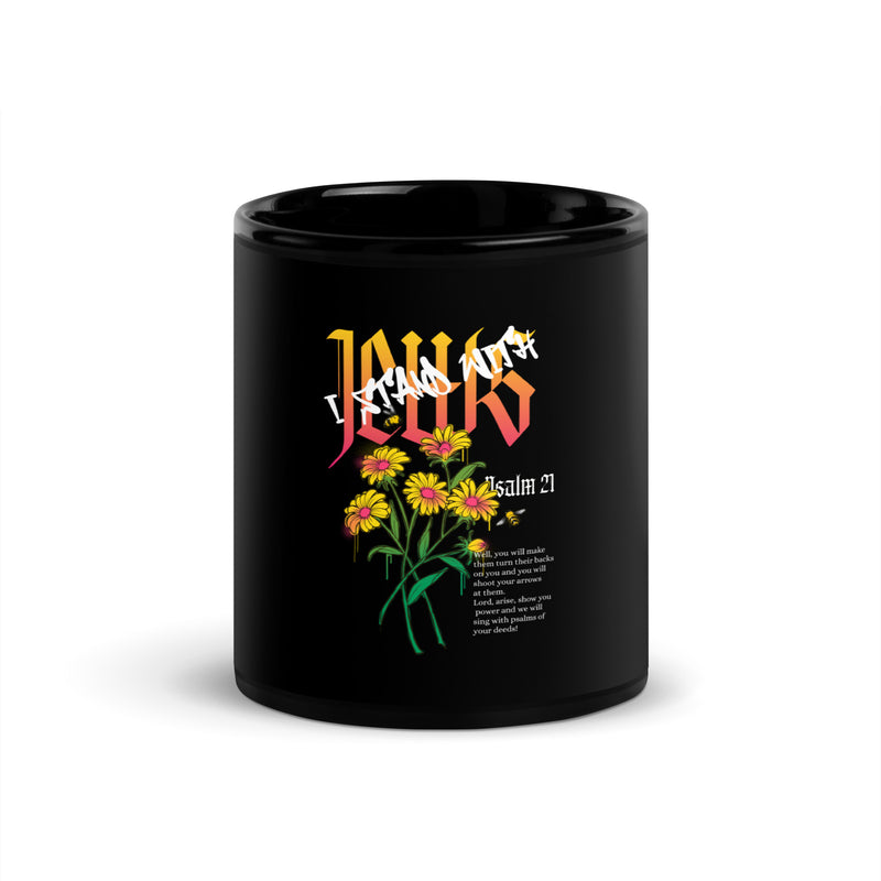 I Stand With Jews | Flower Christian Bible Verse | Black Glossy Mug