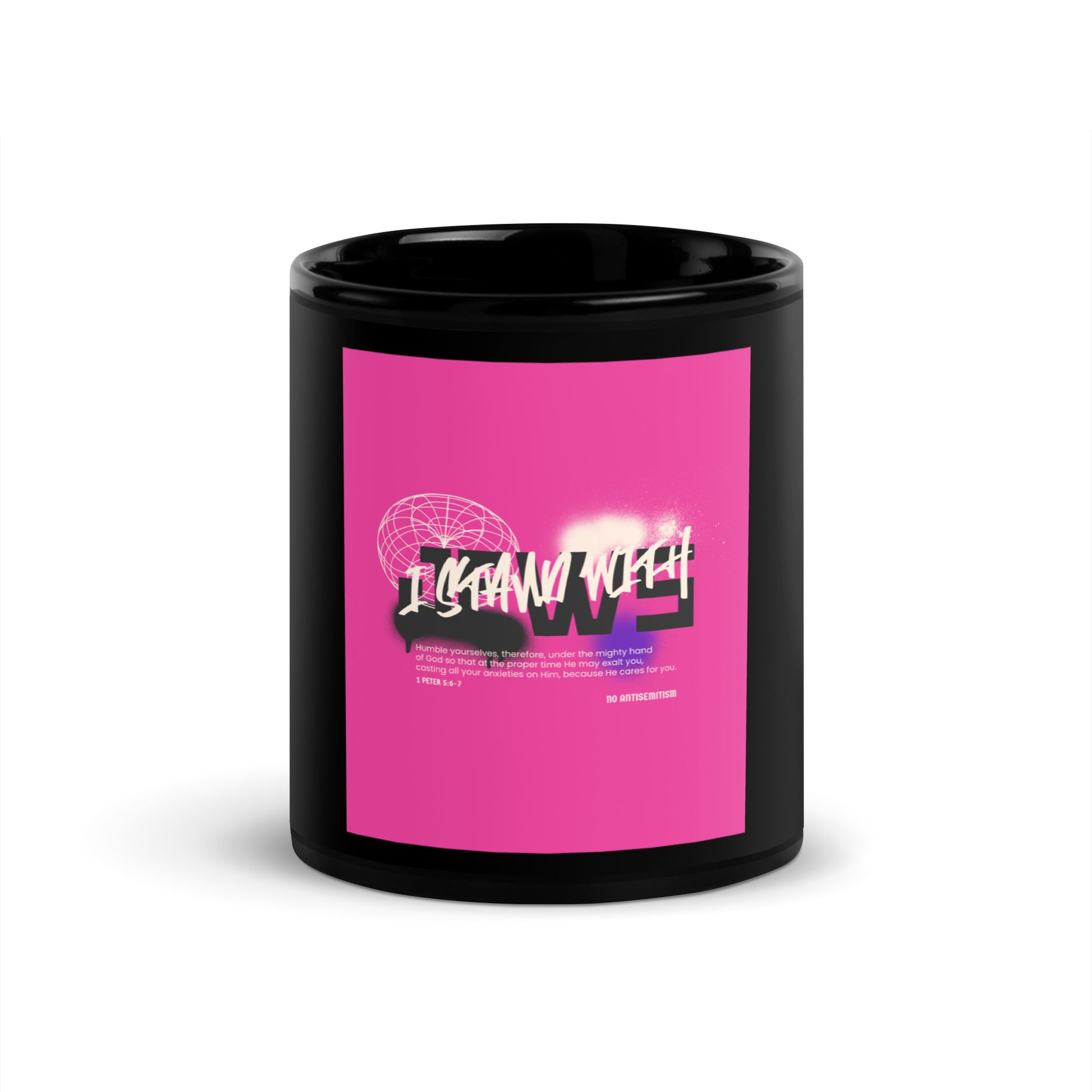I Stand With Jews Graffiti Bible Verse | Black Glossy Mug