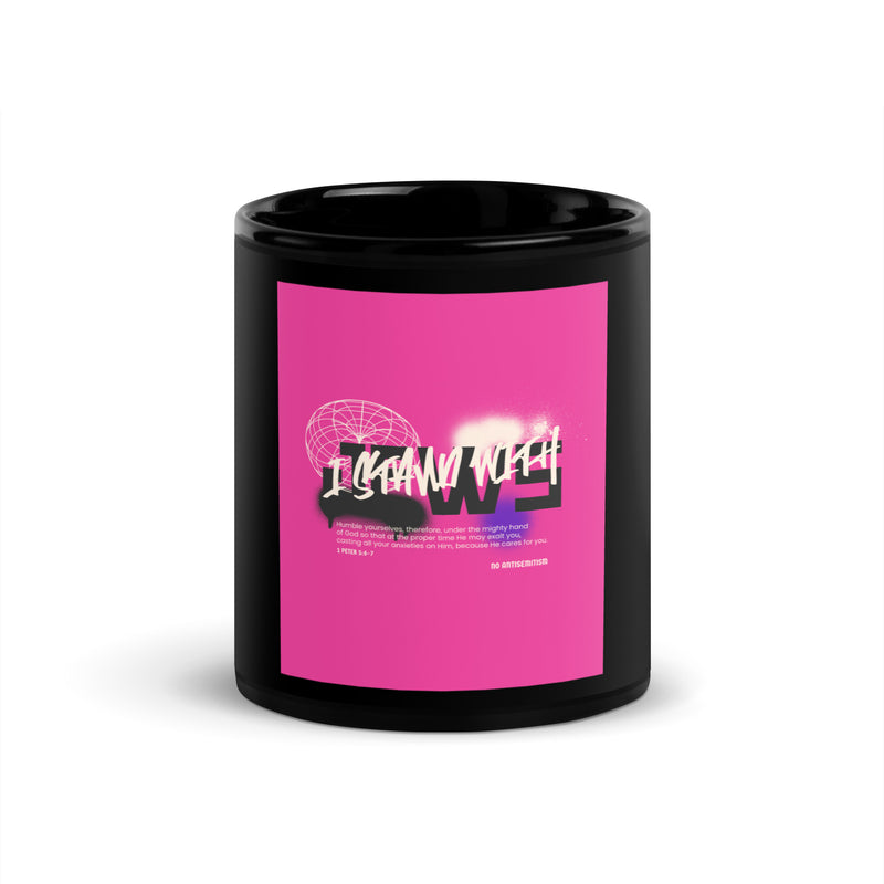 I Stand With Jews Graffiti Bible Verse | Black Glossy Mug