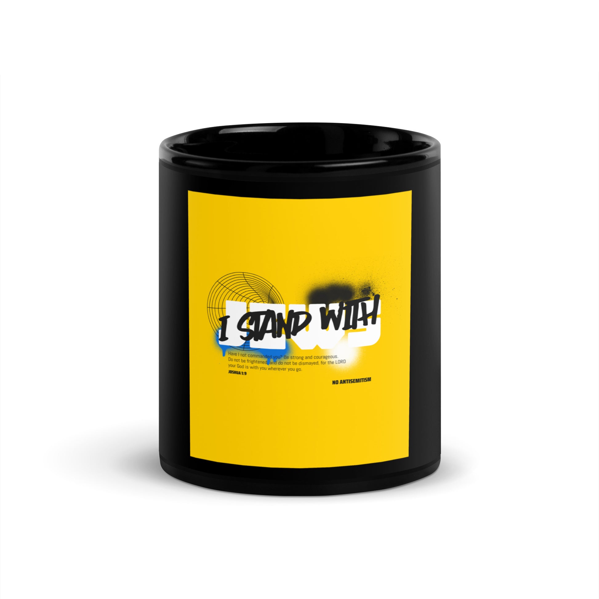 I Stand With Jews Graffiti Bible Verse | Black Glossy Mug