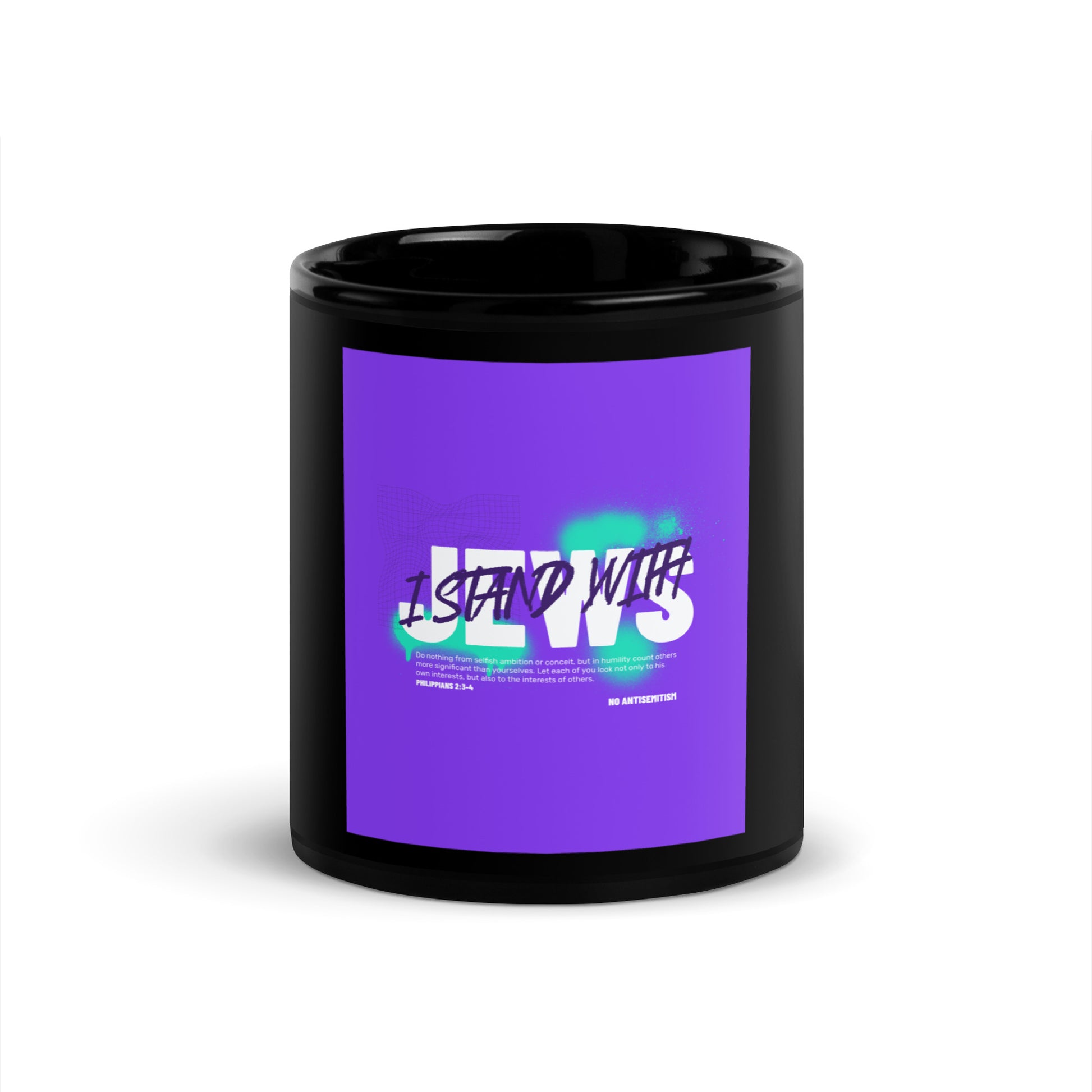 I Stand With Jews Graffiti Bible Verse | Black Glossy Mug