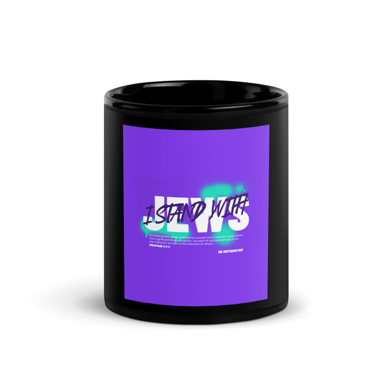 I Stand With Jews Graffiti Bible Verse | Black Glossy Mug