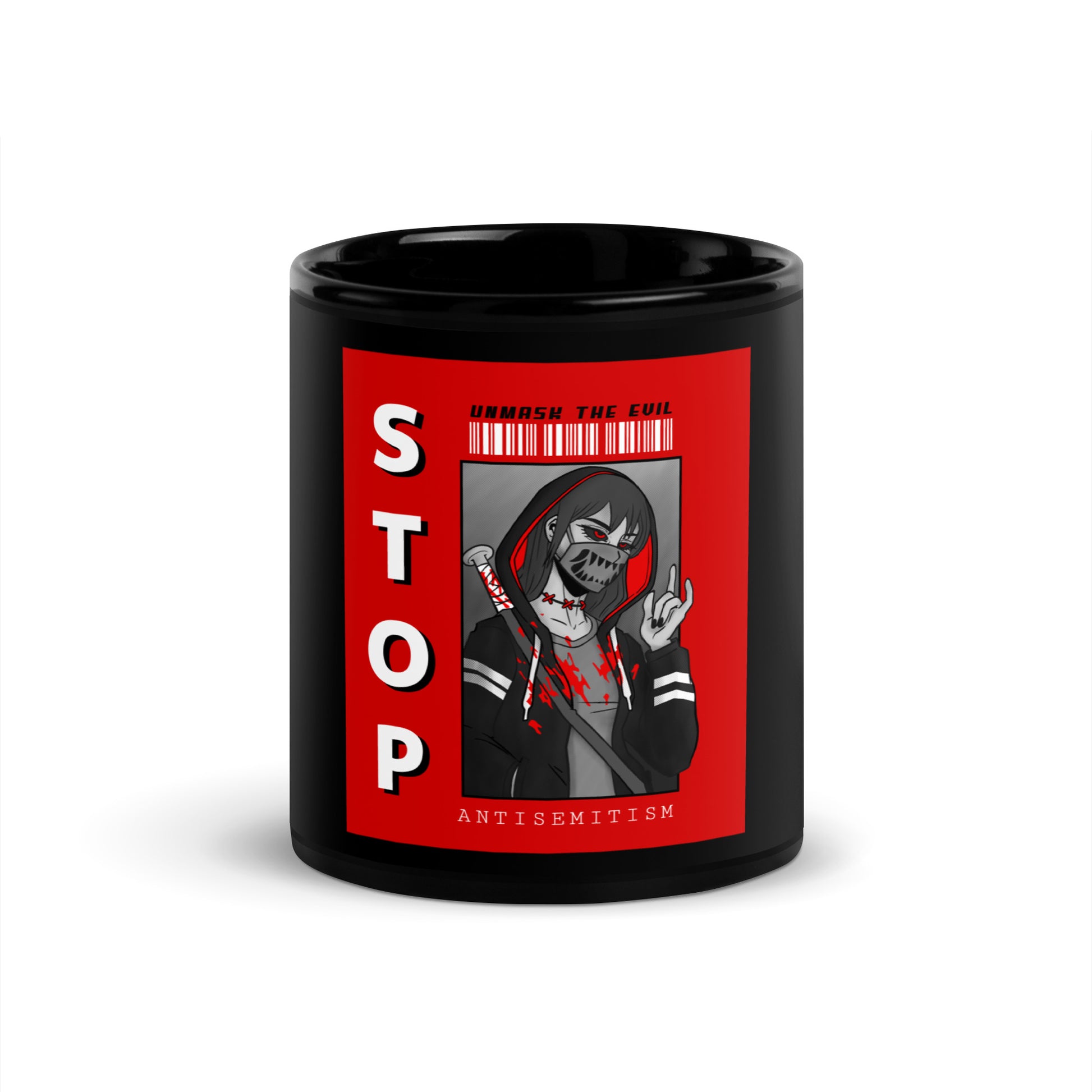 Unmask Evil | Antisemitism | Black Glossy Mug