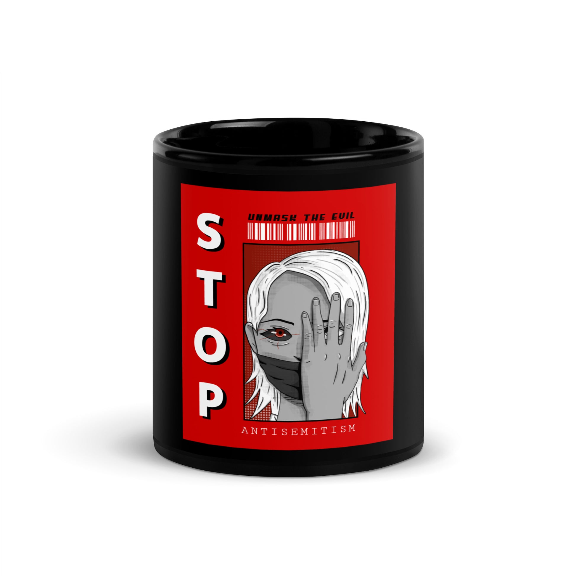 Unmask Evil | Antisemitism | Black Glossy Mug