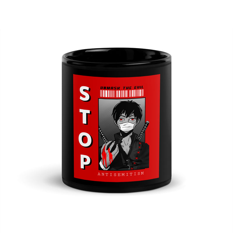 Unmask Evil | Antisemitism | Black Glossy Mug