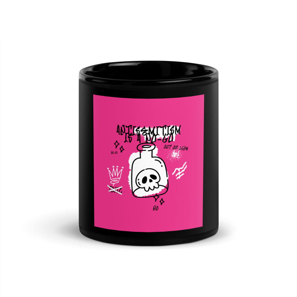 No Go Graffiti Doodle | Antisemitism | Black Glossy Mug