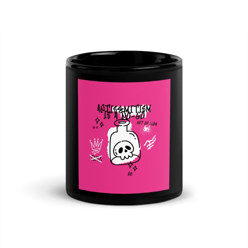 No Go Graffiti Doodle | Antisemitism | Black Glossy Mug